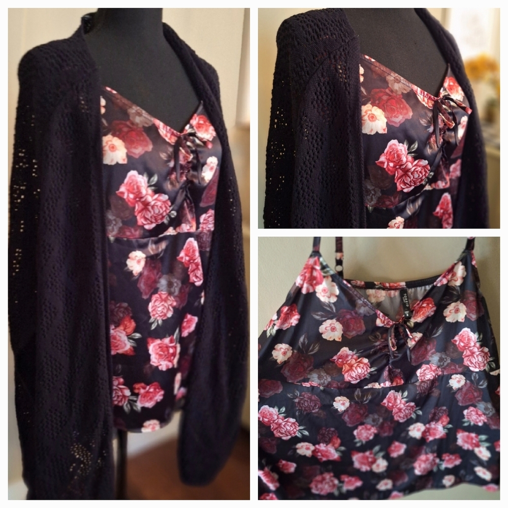 Torrid Babydoll Black Camisole Floral Roses Top Layering Piece Plus Size 3X